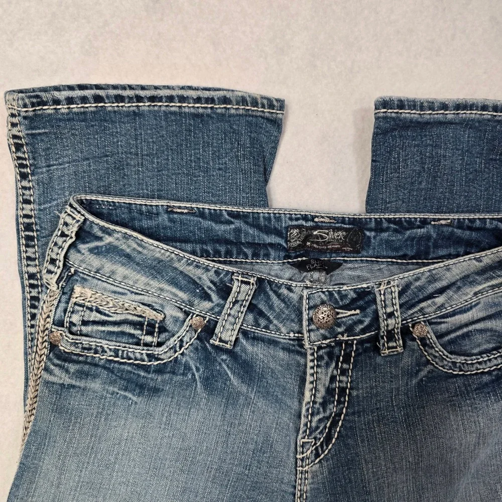 Silver Jeans Co Suki Mid Slim Bootcut Blue Denim Braided Seam W30 L33